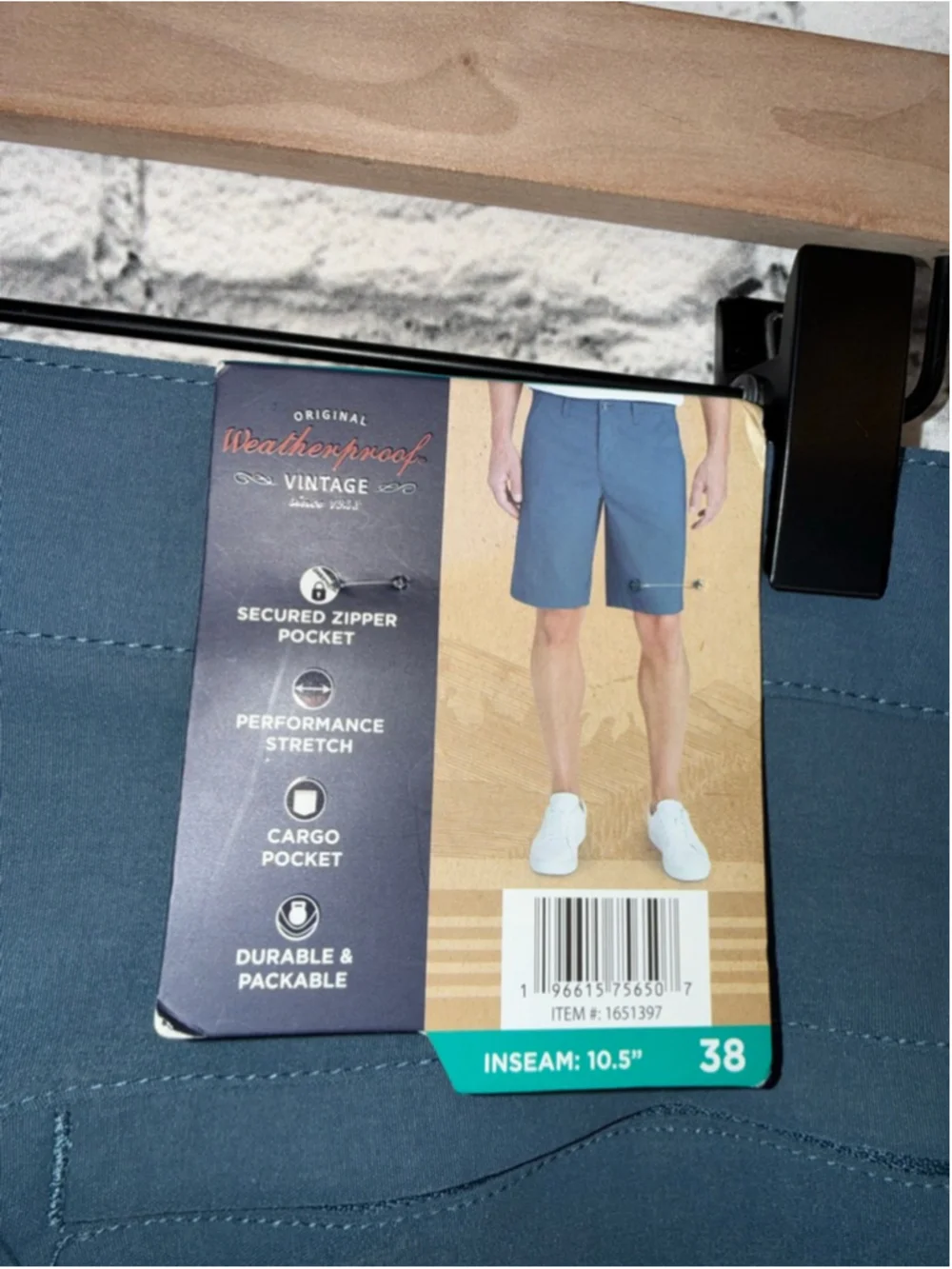 Men's Weatherproof Vintage Flat Front Shorts size 38 Blue Hiking Cargo Shorts